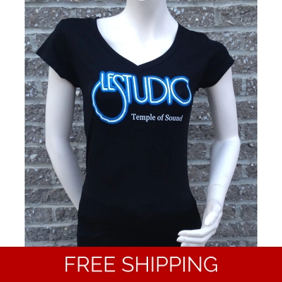 Girlie Shirt Black V Neck White & Blue Logo TOS